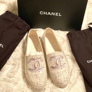 Chanel Multicolor Tweed & PVC Espadrille Flats